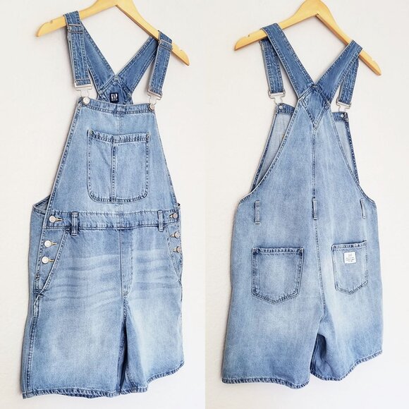 GAP Light Blue Jean Shorts Overalls - Picture 6 of 16